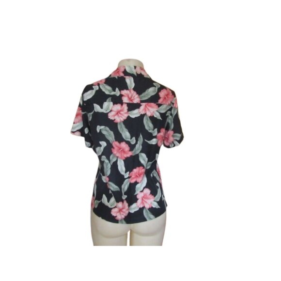 Tommy Bahama Floral Button-Up Shirt Black w Pink Hibiscus 100% Silk Size S - Picture 4 of 5